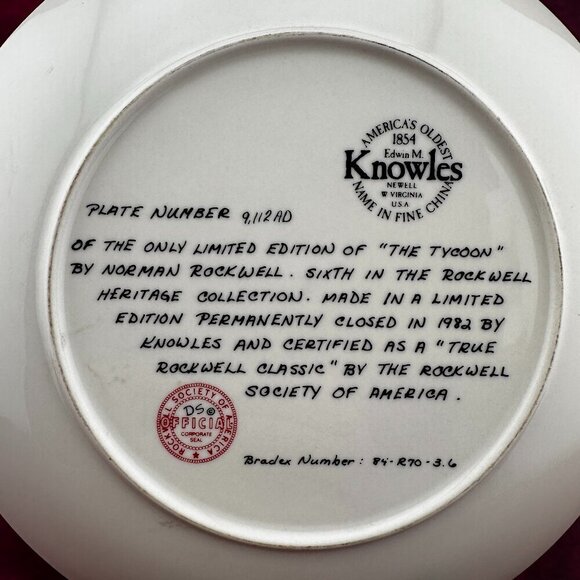 VTG "THE TYCOON" LIMITED EDITION COLLECTION by NORMAN ROCKWELL PLATE # 9,112AD - Picture 4 of 5
